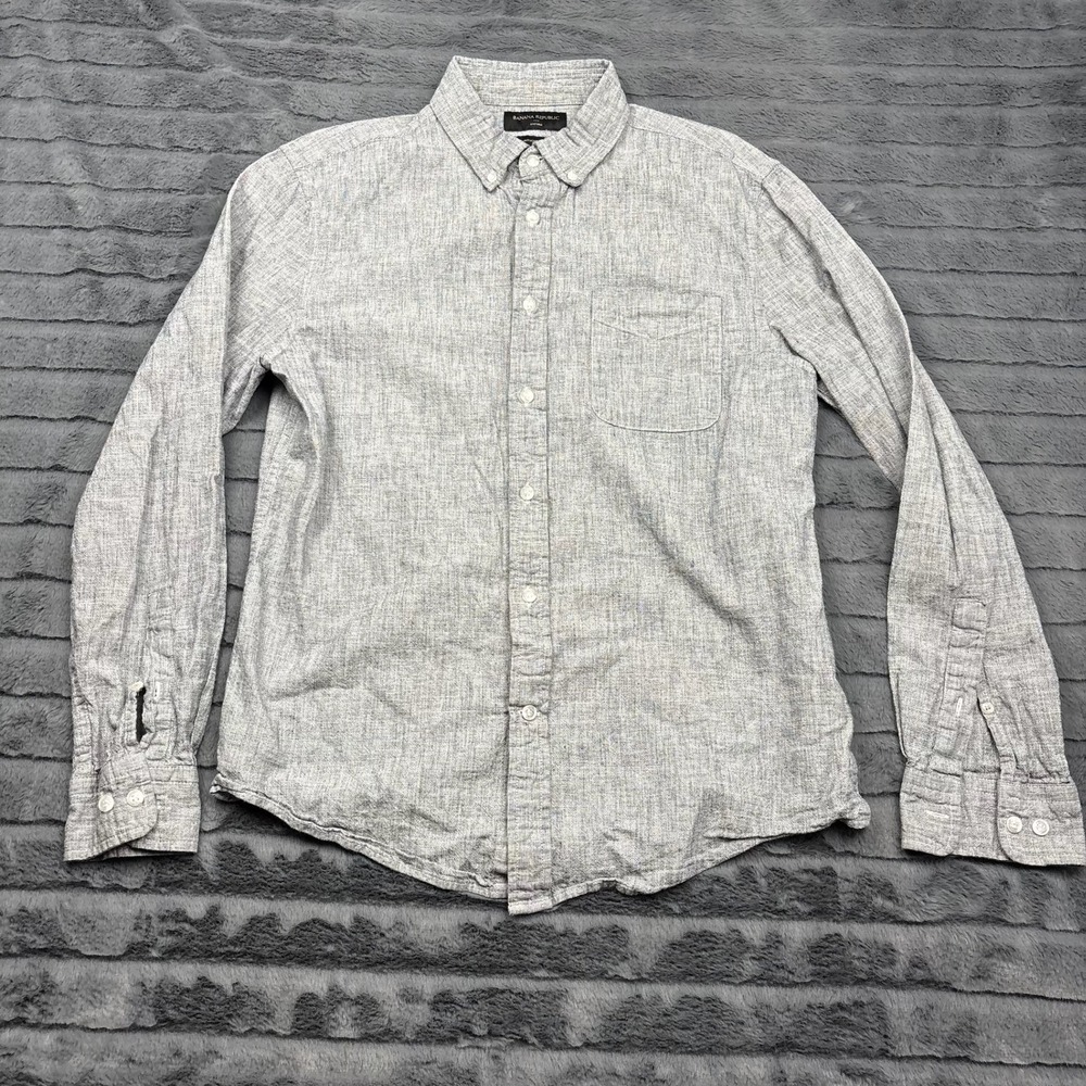 Banana Republic Mens Untucked Fit Oxford Shirt Gray Long Sleeve M 583639-00